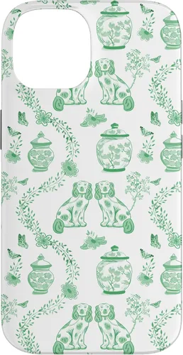 Vista 4 de Funda para iPhone XS Max Preppy Green & White Toile Chinoiserie Dogs and Ginger Jars