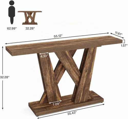 Vista 2 de Tribesigns Mesa de consola de 55 pulgadas estilo granja, mesa detrás del sofá con soporte para TV de base geométrica, mesa de sofá delgada