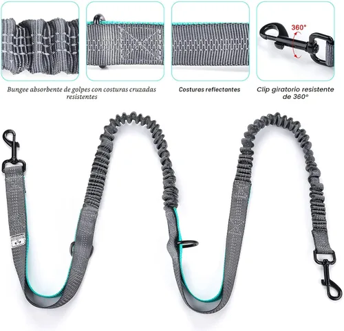 Vista 3 de SHINE HAI Correa retráctil para perro sin manos con dobles elásticos para 2 perros, riñonera con cinturón ajustable para la cintura, correa
