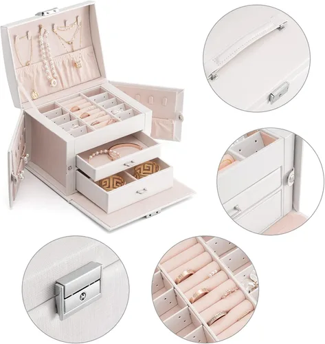 Vista 3 de Oyydecor Joyero organizador para mujeres y niñas piel sintética para personas mayores caja de almacenamiento de joyas de tamaño mediano