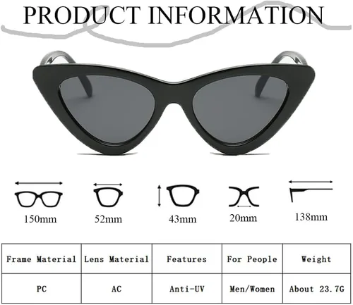 Vista 5 de FBHLZ Gafas de sol de ojo de gato retro para mujer, gafas de sol angostas ojo de gato, gafas de sol retro, accesorios de verano