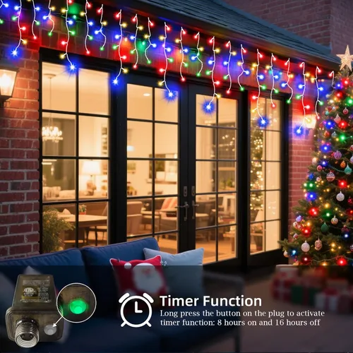 Vista 2 de JXLEDAYY Luces de Navidad superlargas de 1280 luces LED de 131 pies con 240 caídas, enchufables, con 8 modos de decoración de Navidad, para Multi