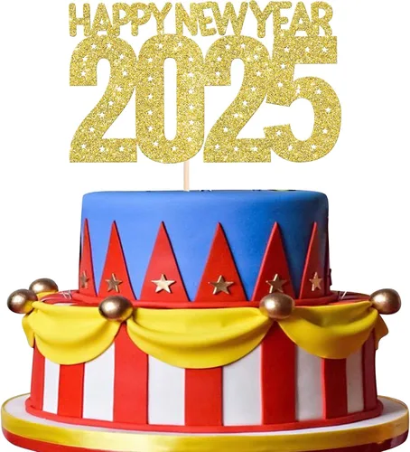Vista 25 de Rsstarxi 1 paquete de decoración para tartas de Año Nuevo 2024 con purpurina para decoración de pasteles de Año Nuevo 2024, decoración para pasteles