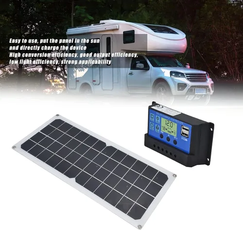 Vista 3 de Kit de panel solar, silicona monocristalina, panel solar de 10 W, controlador/ventilador 60A, equipado con puertos USB hembra duales, ventilador