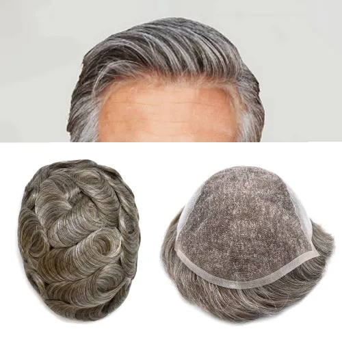 Vista 52 de Mens Toupee Swiss Lace Mens Hair Piece Sistema de reemplazo de cabello para hombres Toupee para hombres Cabello humano nudo blanqueado protesis