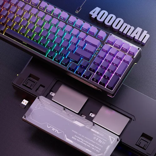 Vista 8 de AULA Teclado de 99 teclas, triple modo Bluetooth2.4GHzUSB-C teclado personalizado intercambiable en caliente, interruptores lineales prelubricados