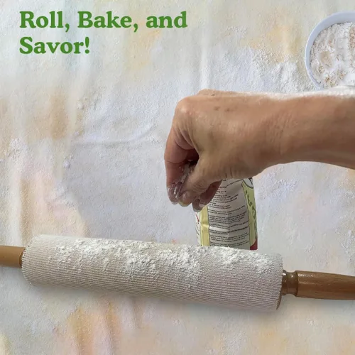 Vista 5 de Regency Wraps Cubierta de rodillo para enrollar masa antiadherente, 100% algodón absorbe el exceso de harina para que los pasteles salgan ligeros