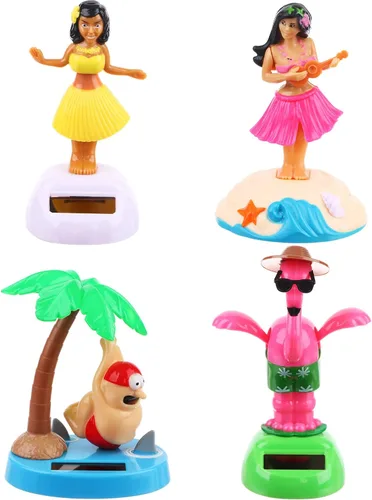 Vista 8 de Paquete de 4 juguetes bailarines alimentados por energía solar de Hawaii Girl Flapping Wings Flamingo Car Shaking Head Dancer Doll Hawaii Toy Swing