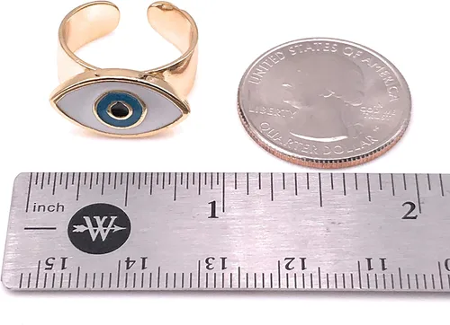 Vista 2 de LESLIE BOULES Anillo esmaltado de ojo turco chapado en oro de 18 quilates ajustable para mujer, Esmalte Metal