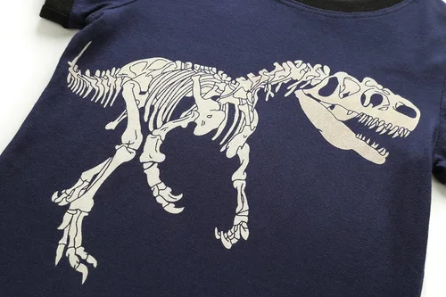 Vista 3 de RKOIAN Conjunto de pijama de manga corta para niños pequeños, 100% algodón, ropa de dormir para niños pequeños Dinosaurio azul1