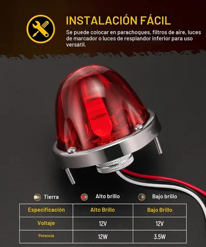 Vista 4 de Partsam 2 piezas de luces de señal de giro con lente de vidrio rojo en forma de sandía [patentado], luces de marcador lateral rojo con LED con bisel