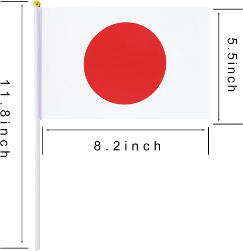 Vista 2 de Paquete de 25 banderas nacionales pequeñas de mano pequeñas japonesas japonesas con parte superior redonda, suministros de decoración de fiesta