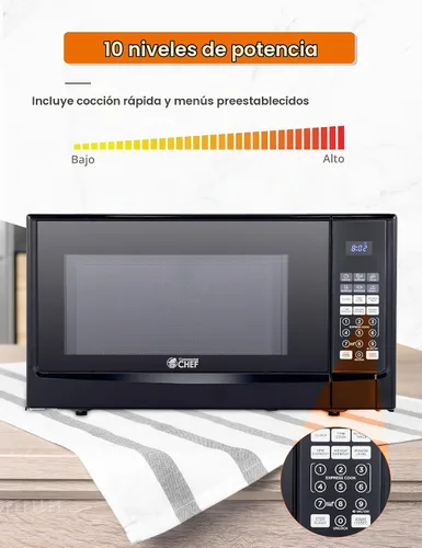 Vista 3 de COMMERCIAL CHEF Microondas de 1.4 pies cúbicos con 10 niveles de potencia, microondas pequeño con botón pulsador, microondas de 1100 vatios con Negro