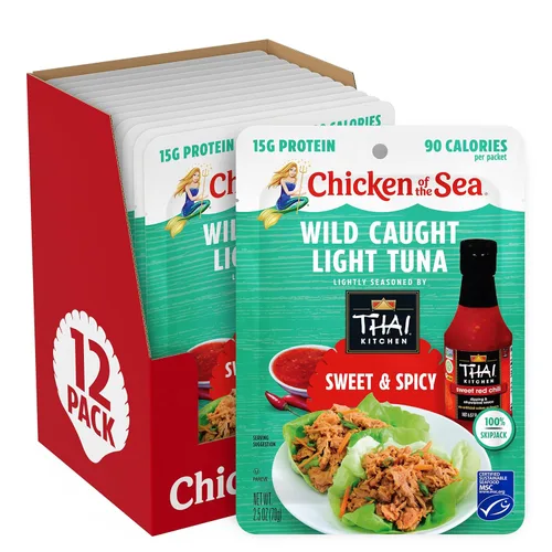 Vista 21 de Chicken of the Sea Frank’s RedHot Atún Claro de Captura Salvaje, 2.5 Onzas Paquetes, 12-Conteo – Atún de Alta Proteína Saborizado con Salsa