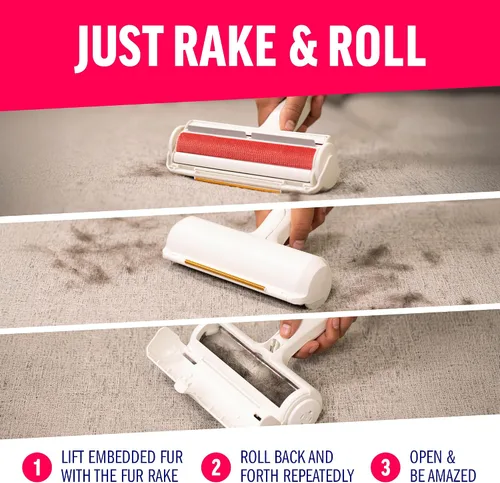 Vista 3 de ChomChom Roller & Rake - Rodillo reutilizable para depilación de mascotas con accesorio de rastrillo para piel de gato y perro en muebles, sofá