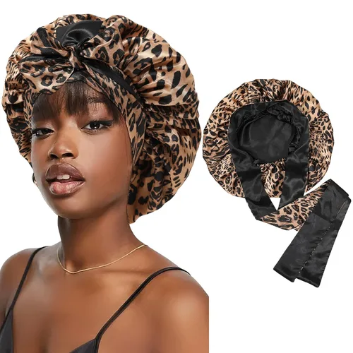Vista 9 de Gorra de seda lavanda por marca – Gorro de dormir con banda elástica para cabello rizado