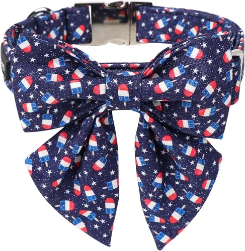 Vista 14 de Maca Bates - Collar de perro con bandera estadounidense del 4 de julio con pajarita para perros, corbatín de 4 de 7 banderas, azul, ajustable