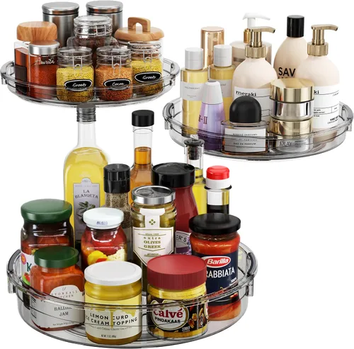 Vista 12 de LAMU Paquete de 2 organizadores giratorios Lazy Susan para gabinete, 10.6'' 9.25'' organizador de condimentos para refrigerador, despensa de cocina
