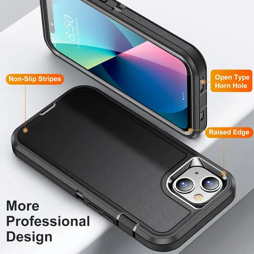 Vista 4 de Funda para iPhone 13 para hombre, híbrida a prueba de caídas, resistente, a prueba de golpes, ajuste delgado, funda protectora para iPhone 13/14
