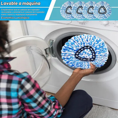 Vista 5 de Paquete de 2 cabezales de repuesto para trapeador giratorio, 100% microfibra, fácil de reponer la fregona
