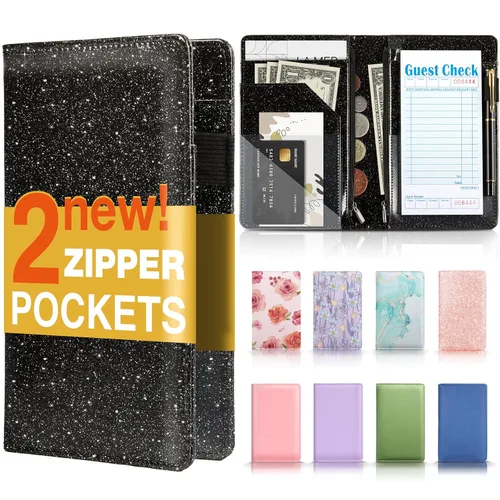 Vista 9 de Forvencer - Libreta para servidor, 2 bolsillos con cremallera, libros para camarera Waitress Book for Servers, Fits Waitress Apron, Guest Book