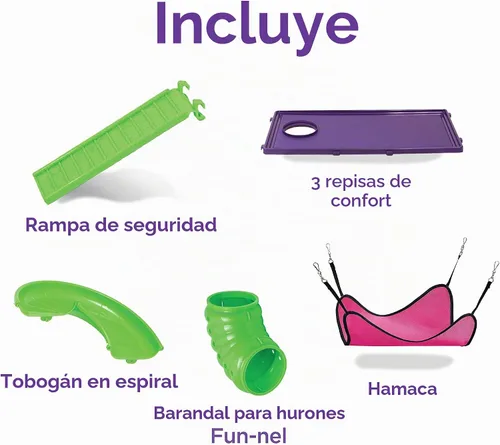 Vista 3 de Mi primera casa Kaytee, multinivel, hogar de lujo para mascotas, con ruedas