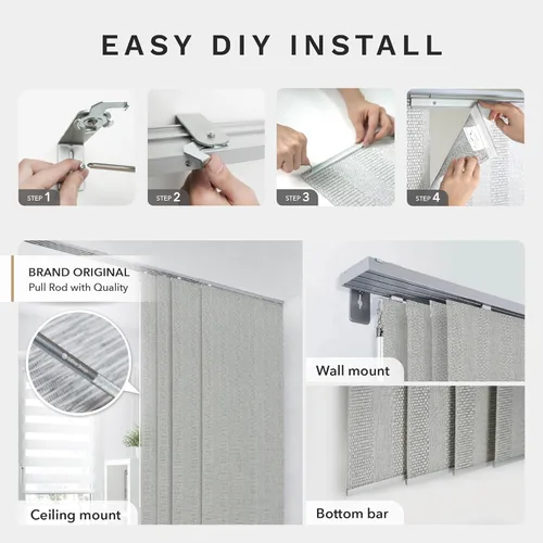Vista 7 de GoDear Design panel ajustable de cortina deslizante para divisores de habitación colgantes 45.8"- 86" de ancho x 96" de alto, persianas verticales