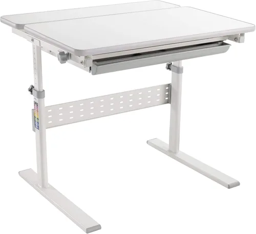 Vista 8 de Mount-It! Escritorio ajustable para niños con escritorio inclinable, mesa de estudio de altura ajustable con cajón de almacenamiento, escritorio