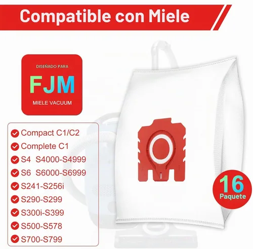 Vista 2 de Paquete de 16 bolsas 3D Airclean FJM para aspiradora Miele Compact C1