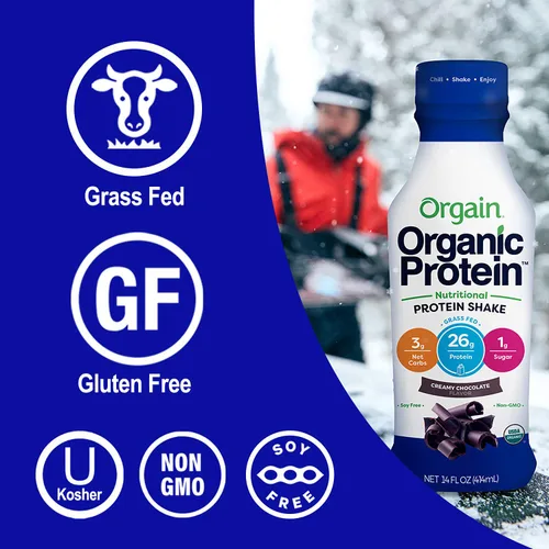 Vista 4 de Orgain Batidos de proteínas orgánicos y limpios, chocolate cremoso (paquete de 12)