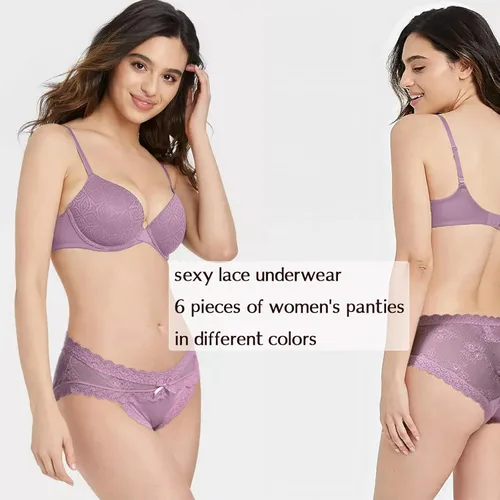 Vista 3 de LEVAO ropa interior sexy de encaje para mujer, bragas hípster, transpirables, elásticas y sin costuras, paquete con varias unidades, tipo bikini