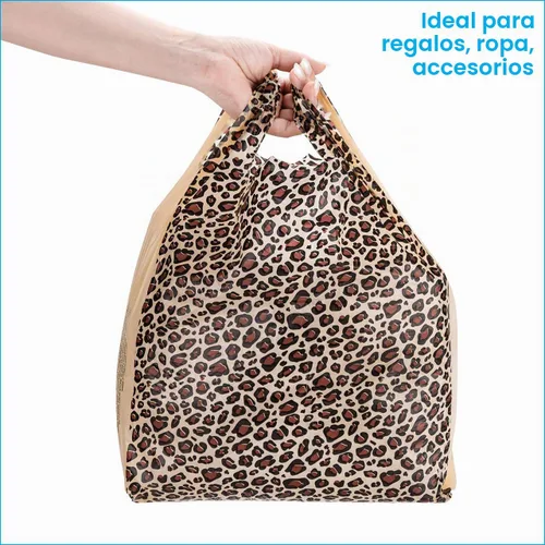 Vista 2 de SSWBasics - Bolsas de poliéster duraderas con estampado de leopardo para camisetas de tamaño mediano para pequeñas empresas - 29,2 cm x