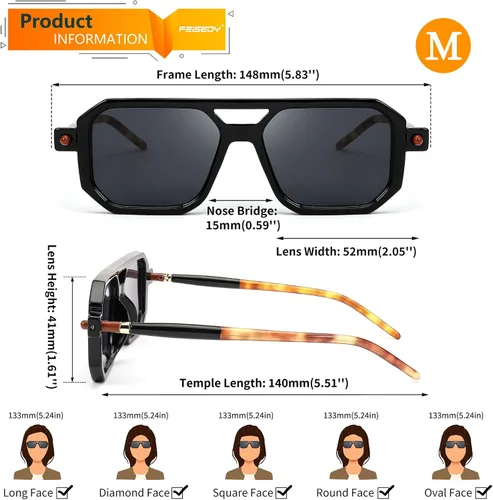 Vista 6 de Feisedy - B2622 - Lentes de sol estilo aviador, cuadrados, clásicos de los años 70, unisex, con montura clásica retro y elegante, UV400