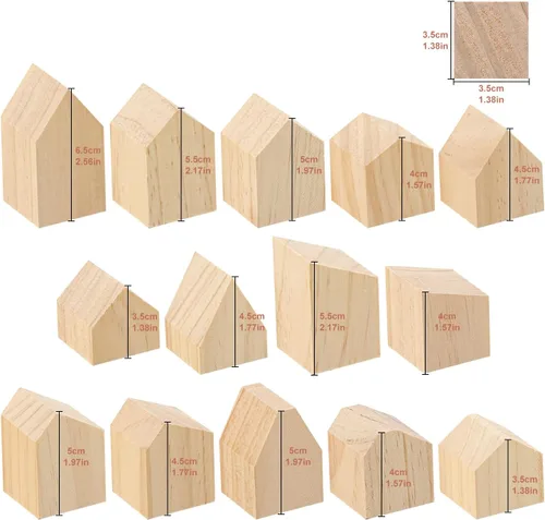 Vista 2 de 56 bloques de madera sin terminar de varios tamaños, casas de madera para manualidades, bloques de madera con forma de flecha para proyectos