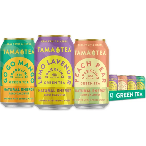 Vista 11 de Tama Tea - Té verde espumoso sin azúcar - Té verde helado orgánico Go Go Mango, cero calorías y cero carbohidratos, 45 mg de cafeína, sin