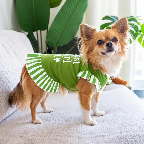 Vista 5 de XPUDAC Paquete de 4 vestidos para perros pequeños, vestidos de flores para perros pequeños, ropa colorida para perros (XXS, 4 flores)