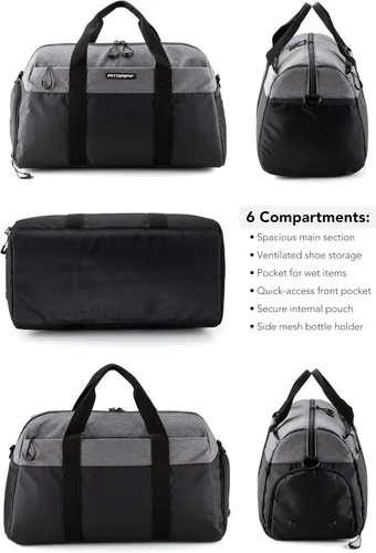 Vista 6 de Fitgriff Bolsa de gimnasio V2 para hombres y mujeres con compartimento para zapatos y artículos húmedos, bolsa de lona para viajes, deportes
