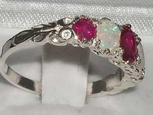 Vista 3 de Anillo de plata de ley 925 auténtica auténtica rubí y ópalo para mujer