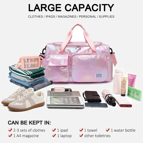 Vista 92 de Pequeña bolsa de gimnasio para mujer, bolsa de viaje con compartimento para zapatos