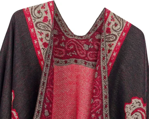 Vista 4 de QBSM Chal para mujer, poncho con capas de Ruana, frente abierto, para otoño e invierno