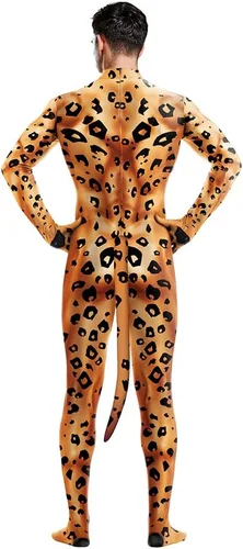 Vista 93 de Disfraz de animal para hombre con estampado de cola grande, overol peludo de elastano para cosplay, fiesta de Halloween