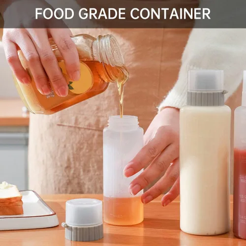 Vista 2 de Botella exprimible de salsa de 5 agujeros, botella de condimentos medibles de 5.9 fl oz con tapa a prueba de fugas, botella de plástico transparente