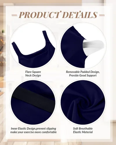 Vista 5 de Locoowai 3 piezas de camiseta sin mangas para mujer, cuello cuadrado, camiseta sin mangas para fitness, informal, básica, para entrenamiento, yoga