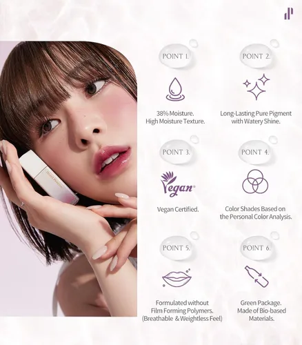 Vista 3 de Heart Percent Dote On Mood - Tinte puro brillante, acuoso y ligero, hidratante para labios, lápiz labial líquido de larga duración, 0.26 onzas, #01