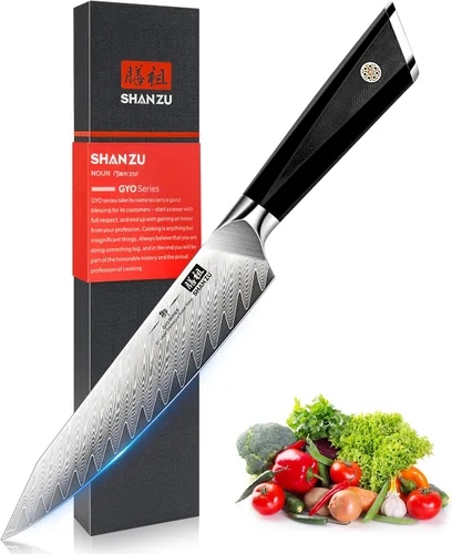 Vista 10 de SHAN ZU Cuchillo de pelar Damasco Cuchillo de fruta de 4 pulgadas Cuchillos de cocina profesional, Cuchillos de tallado de frutas de Damasco japonés