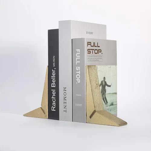 Vista 5 de Sujetalibros decorativos geométricos de hierro fundido, tema de triángulo afilado, resistente, juego de 2 unidades doradas