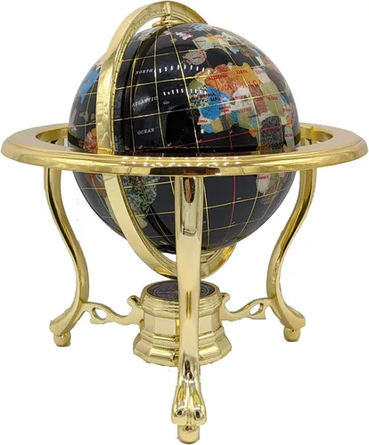 Vista 3 de Unique Art - Globo del mundo de ónix negro de 10 x 6 pulgadas con trípode dorado