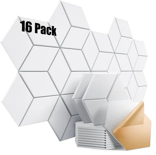 Vista 109 de Paquete de 12 paneles acústicos autoadhesivos de 12 x 10 x 0.4 pulgadas, paneles de espuma a prueba de sonido con alta densidad, elegante diseño