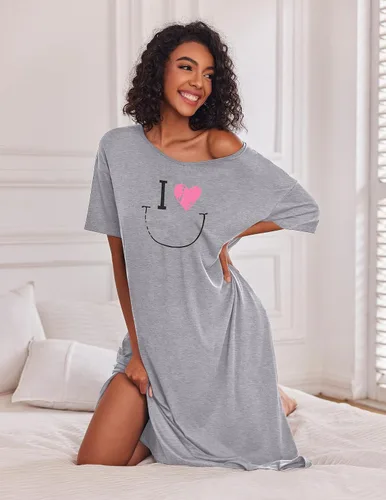 Vista 3 de Ekouaer Camisones largos para mujer, cuello redondo, ropa de dormir, ropa de dormir