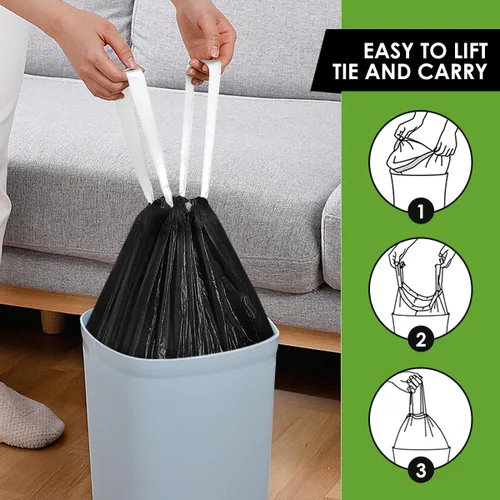 Vista 17 de Bolsas de basura de 7 galones, 100 unidades, bolsas de basura con cordón resistentes de Teivio, bolsas para papeleras de baño, bolsas de plástico